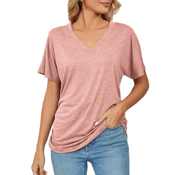 Baqcunre Womens Blouses Women'S Short Sleeve T Shirts Fashion V Neck Oversized Loose Tops Solid Casual Blouses Tops For Women 2023 T Shirts For Women Pink M