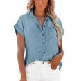 thumbnail image 1 of Baqcunre Womens Blouses Women Summer Solid Fashion Pocket Lapel Wash Denim Casual Shirt Tops For Women 2023 Workout Tops For Women Light blue XXL, 1 of 6