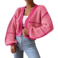 thumbnail image 1 of Baqcunre Womens Cardigan European And American Spring And Autumn And Winter Ladies Loose Purse Knitted Cardigan 2023 New Out Of The Ware Sweater Jacket Crop Tops Fall Outfits Hot Pink M, 1 of 5