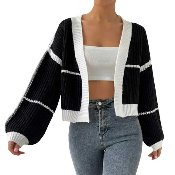 Baqcunre Womens Cardigan European And American Spring And Autumn And Winter Ladies Loose Purse Knitted Cardigan 2023 New Out Of The Ware Sweater Jacket Crop Tops Fall Outfits Black L