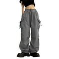 thumbnail image 1 of Baqcunre Womens Cargo Pants Women'S Drawstring Parachute Pants With 4 Pockets/Low Rise Elastic Waistband Cargo Pants Streetwear Womens Sweatpants Women'S Pants Grey L, 1 of 8