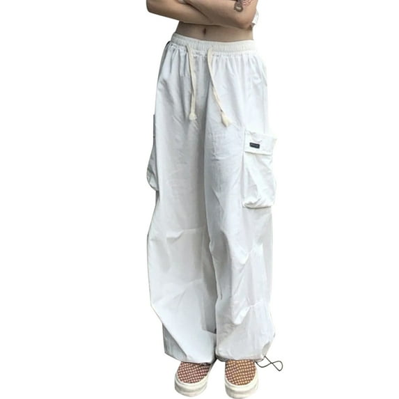 Baqcunre Womens Cargo Pants Women Streetwear Wide Leg High Waist Straight Vintage Baggy Trousers Overalls Cargo Pants With Pockets Womens Sweatpants Women'S Pants White S