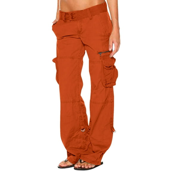 Baqcunre Womens Cargo Pants Womens Retro Cargo Pants With Pockets Outdoor Ripstop Camo Construction Multiple Pocket Work Pants Womens Sweatpants Womens Pants Orange M