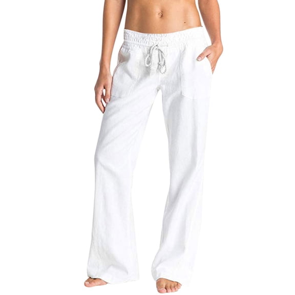 Baqcunre Womens Cotton Casual Loose Pants Comfy Cropped Work Pants with Pockets Elastic High Waist Paper Bag Pants,Size M,Womens Sweatpants,Pants for Women,Womens Fashion,Women's Pants,,White
