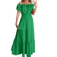 thumbnail image 1 of Baqcunre Womens Dresses 2023 New Spring New Solid Elastic Neckline Off Shoulder Slender Dress Women'S Casual Dresses Midi Dress Green Dress L, 1 of 9