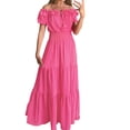 thumbnail image 1 of Baqcunre Womens Dresses 2023 New Spring New Solid Elastic Neckline Off Shoulder Slender Dress Women'S Casual Dresses Midi Dress Hot Pink Dress L, 1 of 5