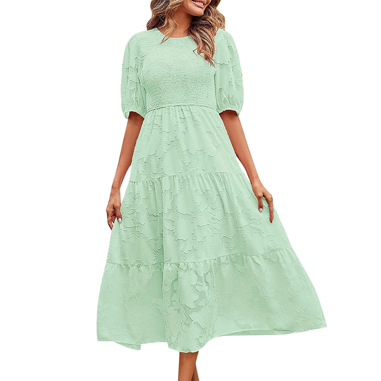 green emerald velvet dress Women's Summer Puff Sleeve Floral Split Maxi Dress Flowy A Line Casual  Beach Long Dresses-Green-XS at Amazon Women's Clothing store main image 0