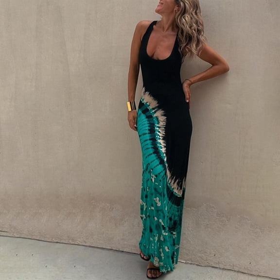 Baqcunre Womens Dresses,Ladies Summer Autumn Sexy Multi Print Halter Dress Party Wedding Dress Group,Maxi Dress For Women New Years Eve Dress Prom Dress Green L