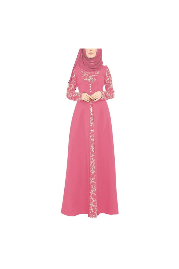 Womens Dresses Muslim Dress Kaftan Arab Jilbab Abaya Islamic Lace Stitching Maxi Dress(Pink Size S-XXL),Robes For Women Womens Robes Long Women'S Robes Maxi Dress For Women
