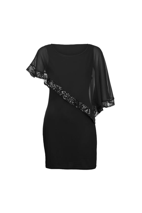 Womens Dresses Plus Size Cold Shoulder Overlay Asymmetric Chiffon Strapless Dress(Black S-5XL),Sequin Dress For Women Cocktail Dress Holiday Dresses Party Dresses For Women 2023