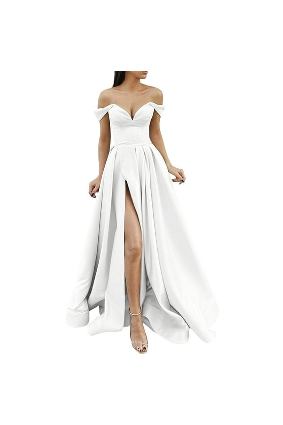 Womens Dresses Prom Dresses Ladies Long Women Elegant Long Dresses Crisn Satin Spaghetti Party Prom Dress Wedding Evening Party Dress Prom Dress Birthday Dress White Dress XXL
