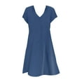 thumbnail image 1 of Baqcunre Womens Dresses Summer Solid Short Sleeve V Neck Dress Women'S Cotton Dress Women'S Casual Dresses Midi Dress Blue Dress 3XL, 1 of 4