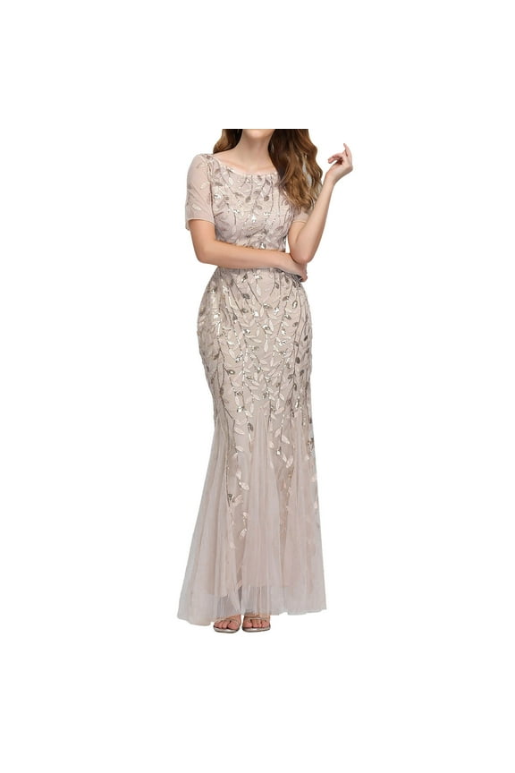 Womens Dresses,Womens Double V Neck Short Sleeve Mermaid Dress Evening Prom Dress Formal Dress,Sequin Dress for Women Sexy Dress Womens Clothes Gold Dresses Size L