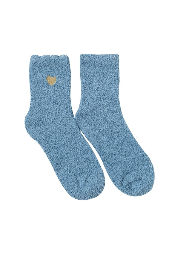 Womens Fuzzy Warm Slipper Socks Heart Print Cotton Socks Super Soft Microfiber Cozy Sleeping Socks, 1 Pair of Socks Dark Blue One Size