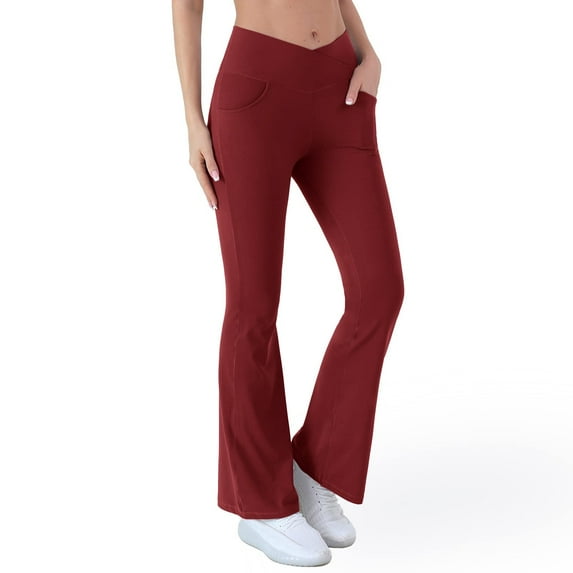 Baqcunre Womens High Waist Pant Soft Sport Yoga Leggings Workout Running Trousers,S,Yoga Pants Women,Wide Leg Pants Woman,Yoga Leggings,Women'S Pants,Womens Clothes,Wine
