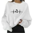thumbnail image 1 of Baqcunre Womens Hoodies Womens Casual Long Sleeve Round Neck Sweatshirts Heartbeat Prints Loose Top Crewneck Sweatshirts Fall Outfits Women Trendy White XL, 1 of 3