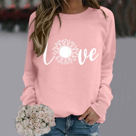 Baqcunre Womens Hoodies Women Cute Valentine'S Graphic Sweatshirt Casual Round Neck Pullover Loose Shirt Lightweight Tops Womens Sweaters Womens Fall Fashion 2023 Pink XXL