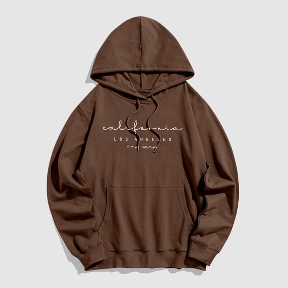 Baqcunre Womens Hoodies Women'S Maff Caff Letter Printed Long Sleeve Pocket Hooded Sweater Sweaters For Women Fall Outfits For Women 2023 Coffee M