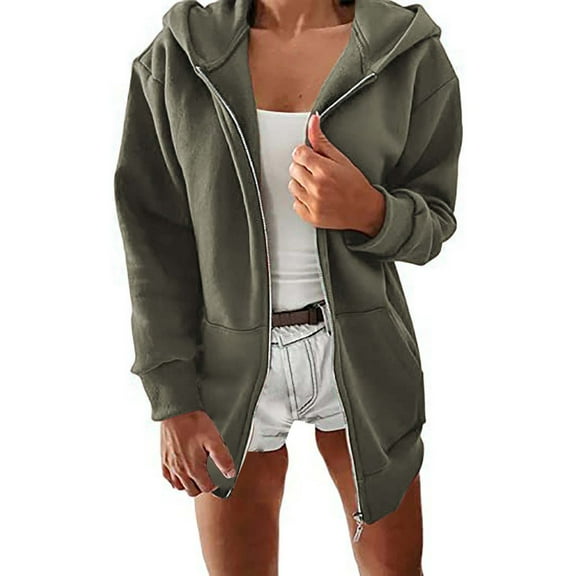 Baqcunre Womens Hoodies Women'S Sports And Leisure Metal Zipper Jacket Plus Fleece And Thickened Women'S Hooded Cardigan Sweater Cardigan Sweaters For Women Womens Fall Fashion 2023 Green 1 M