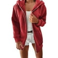 thumbnail image 1 of Baqcunre Womens Hoodies Women'S Sports And Leisure Metal Zipper Jacket Plus Fleece And Thickened Women'S Hooded Cardigan Sweater Cardigan Sweaters For Women Womens Fall Fashion 2023 Red 1 XL, 1 of 4