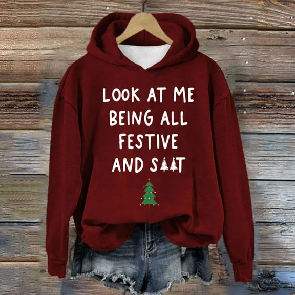Baqcunre Womens Hoodies Women's Printed Casual Sweatshirt Winter Sweatshirt Top Christmas Red Casual Printed Sweatshirt Women Sweatshirt Womens Fall Tops Red M