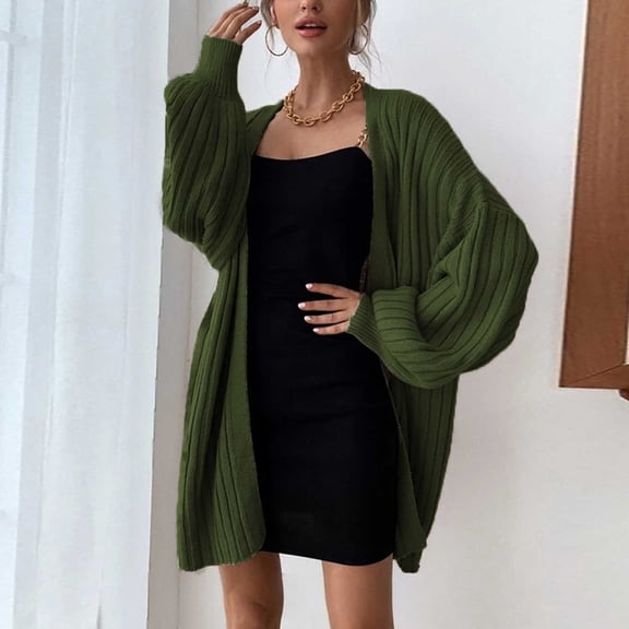 Baqcunre Womens Jacket Woman Autumn And Winter Solid Color Fashion Knitted Sripe Casual Coat Batwing Sleeve Lohas Time Long Cardigan Womens Coats Womens Fall Fashion 2023 Green S