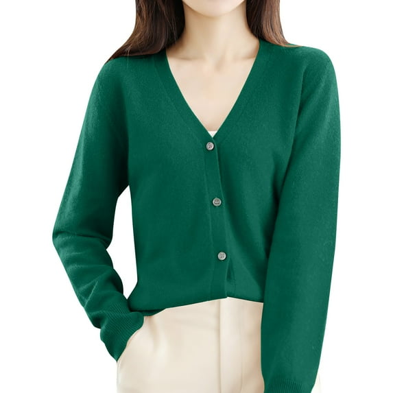 Baqcunre Womens Jacket Women's Long Sleeved Cardigan V Neck Slim Fit Sweater Coat Knitted Cardigan Womens Coats Fall Outfits Green L
