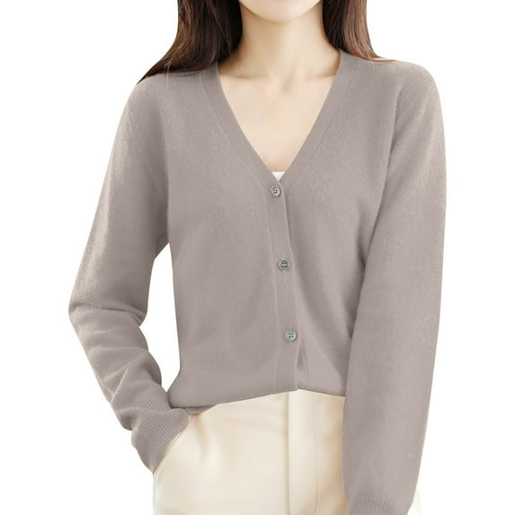 Baqcunre Womens Jacket Women's Long Sleeved Cardigan V Neck Slim Fit Sweater Coat Knitted Cardigan Womens Coats Fall Outfits Khaki XXL