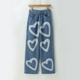 thumbnail image 1 of Baqcunre Womens Jeans Casual Heart Prints Street Loose Cargo Pants Pockets Jeans Trousers Pants for Women Wide Leg Pants Woman Jeans for Women Trendy Womens Clothes Blue L, 1 of 5