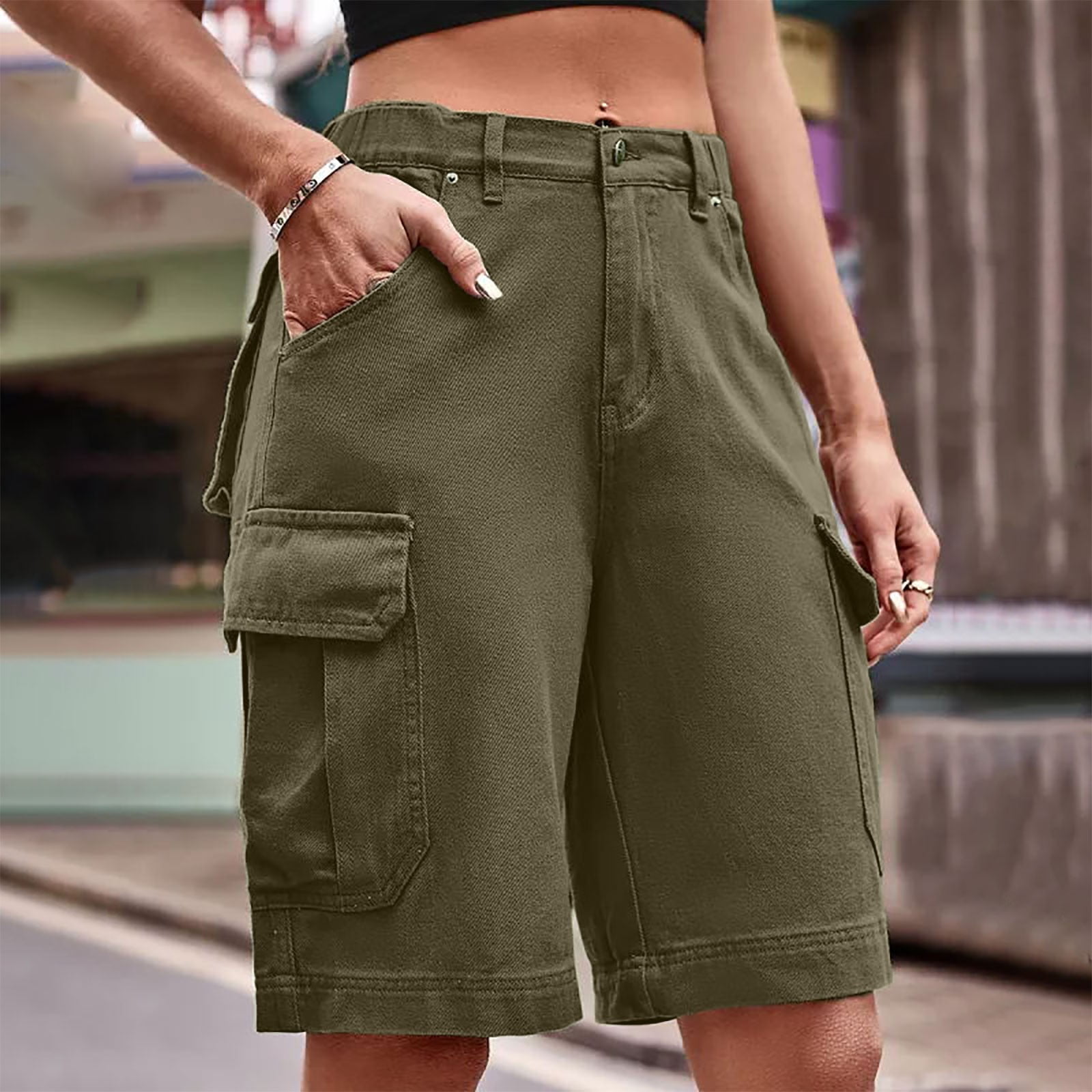 Cargo Shorts for Women Multiple Pockets Mid Rise Cute Pants