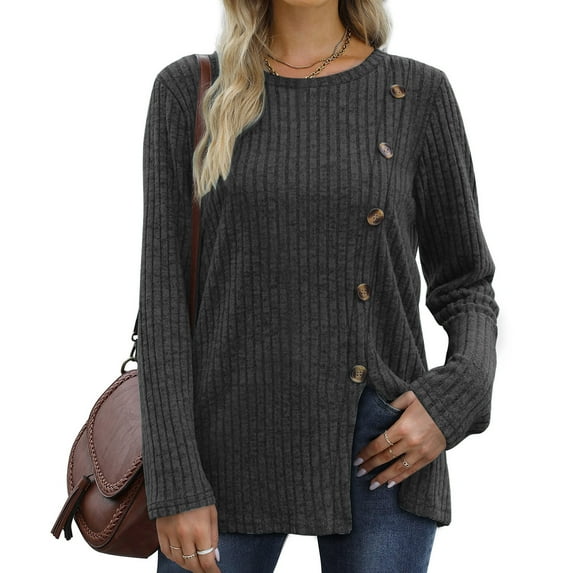 Baqcunre Womens Long Sleeve Tee Shirt Womens Long Sleeve Tops Lightweight Button Front Slit Tunic Womens Jacket Womens Tops Grey XXL