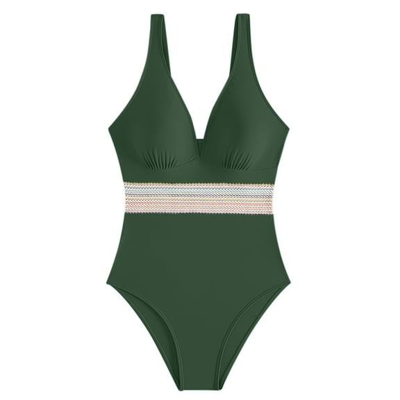 Baqcunre Womens One Piece Swimsuits, Swimsuit for Women Tummy V Neck Ruched Bathing Suit Swimwear, Women's Swimwear 1PC Army Green M