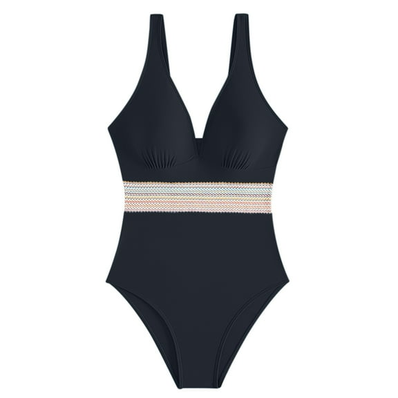 Baqcunre Womens One Piece Swimsuits, Swimsuit for Women Tummy V Neck Ruched Bathing Suit Swimwear, Women's Swimwear 1PC Black M