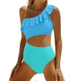 thumbnail image 1 of Baqcunre Womens One Piece Swimsuits, Women Cutout Swimsuits One Shoulder Ruffle Cut Out Bathing Suit Swimwear Monokini 2025, Women's Swimwear 1PC Sky Blue XS, 1 of 4