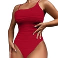 thumbnail image 1 of Baqcunre Womens One Piece Swimsuits, Women's Strappy Ribbed Monokini 1 Piece Adjustable Spaghetti Straps Bottoms Swimwear Bikini Suits, Women's Swimwear 1PC Red L, 1 of 9
