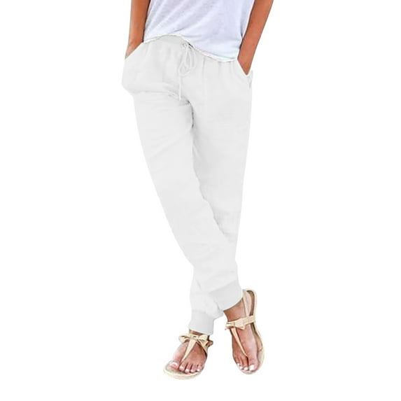 Baqcunre Womens Pants Drawstring Back Elastic Waist Pants Casual Trousers With Pockets,M,Joggers For Women,Womens Sweatpants,Women'S Pants,Womens Fashion,Womens Clothes,White