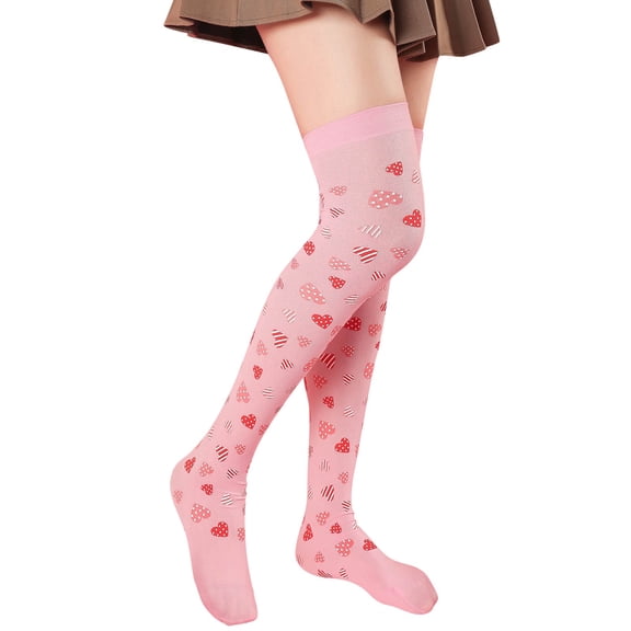 Baqcunre Womens Party Heart Love Valentine's Socks | Thigh-High Socks | Womens Striped Cotton Thigh High Tube Sock | Over Knee Boot Socks, 1 Pair of Socks D One Size