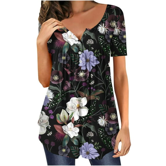 Baqcunre Womens Shirts Women'S Fashionable Casual Round Neck Printed Button Tops Blouses Womens T Shirts Womens Blouses G XL