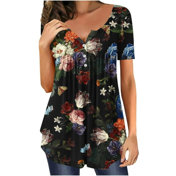 Baqcunre Womens Shirts Women'S Fashionable Casual Round Neck Printed Button Tops Blouses Womens T Shirts Womens Blouses I M