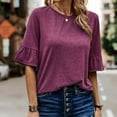 thumbnail image 1 of Baqcunre Womens Shirts Women'S Single Breasted Fashion Short Sleeved Leaf Sleeve Trimmed T Shirt Solid Color Top Womens T Shirts Womens Tops Hot Pink XXL, 1 of 5