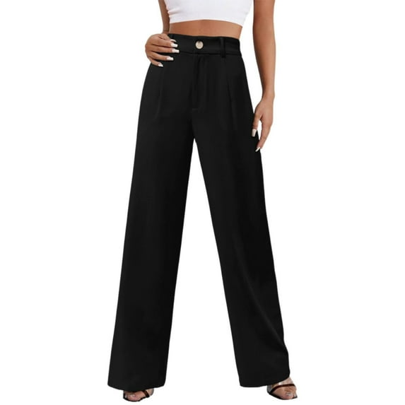 Baqcunre Womens Shorts Womens Wide Leg Business Pants High Waisted Capris Straight Long Work Trousers With Pockets Cargo Pants Women Women'S Pants Black L