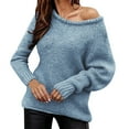 thumbnail image 1 of Baqcunre Womens Sweaters,Long Sleeve Fall Sweaters Crew Neck Solid Knitted Oversized Pullover Loose Fit Jumper,Womens Tops Off The Shoulder Sweater Top Tunic Sweaters for Women Blue S, 1 of 4