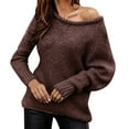 thumbnail image 1 of Baqcunre Womens Sweaters,Long Sleeve Fall Sweaters Crew Neck Solid Knitted Oversized Pullover Loose Fit Jumper,Womens Tops Off The Shoulder Sweater Top Tunic Sweaters for Women Coffee M, 1 of 4