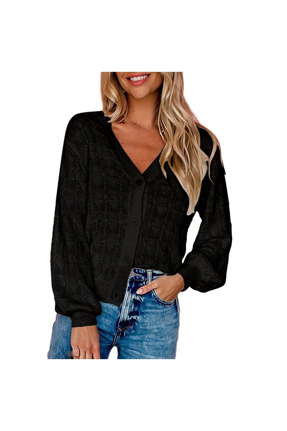 Womens Sweaters V Neck Long Sleeve Knitting Hollow Pattern Single Breasted Closing Sleeve Suitable For Holiday Family Travel Daily Style Cardigan Womens Tops Cardigan For Women Black XXL