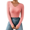 thumbnail image 1 of Baqcunre Womens Sweaters Women Autumn And Winter V Neck Casual Knitted Long Sleeved Pullover Thermal Top Womens Tops Crop Tops Pink One Size, 1 of 4