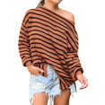 thumbnail image 1 of Baqcunre Womens Sweaters Women's Autumn And Winter Casual Loose Fitting Long Sleeved Round Neck Mid Length Hem With Split Stripe Patchwork Sweater Hoodies For Women Womens Fall Tops Brown L, 1 of 6