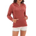 thumbnail image 1 of Baqcunre Womens Sweaters Women's Solid Color Long Sleeved Loose Casual Hooded Drawstring Pocket Plush Sweater Womens Sweatshirts Womens Fall Tops Watermelon red XL, 1 of 9