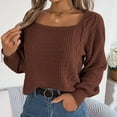 thumbnail image 1 of Baqcunre Womens Sweaters Womens Knit Square Neck Long Sleeve Casual Loose Pullover Sweater Top Crewneck Sweatshirts Womens Fall Tops Coffee L, 1 of 7