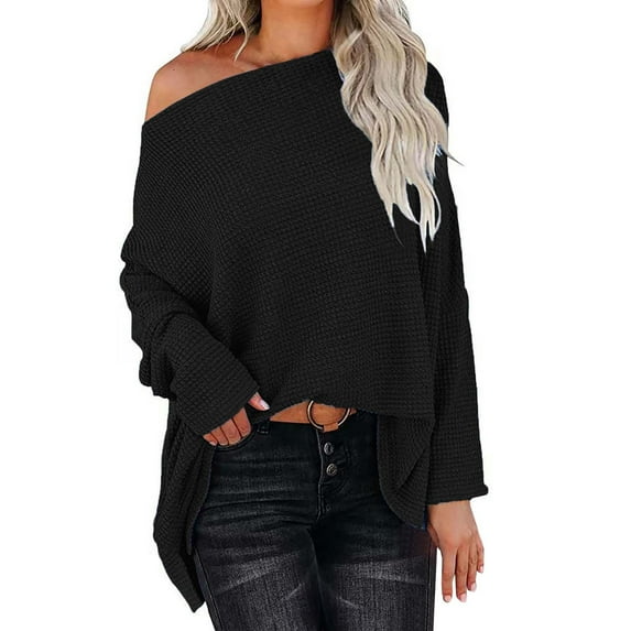 Baqcunre Womens Sweaters Womens Oversized One Shoulder Long Sleeve Blouse Pullover Tunic Sweaters Tops Tops For Women 2023 Hoodies For Women Black L