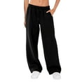 thumbnail image 1 of Baqcunre Womens Sweatpants,Ladies' Solid Color Drawstring Elastic Waist Casual Baggy Sports Pants,Women'S Pants,Wide Leg Pants Woman,Sweat Pants For Womens,Womens Clothes,Black,L, 1 of 8